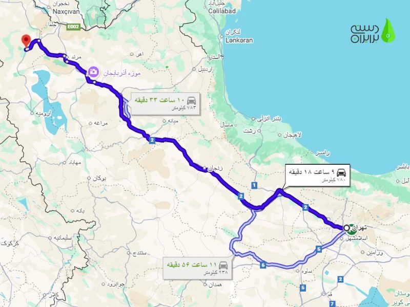 فاصله تهران تا خوی