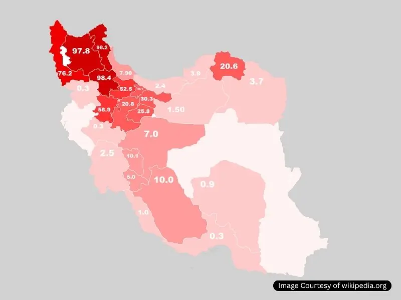 اقوام ایرانی؛ زیان و پراکندگی جغرافیایی آنها نقشه پراکندگی جمعیت آذری در ایران