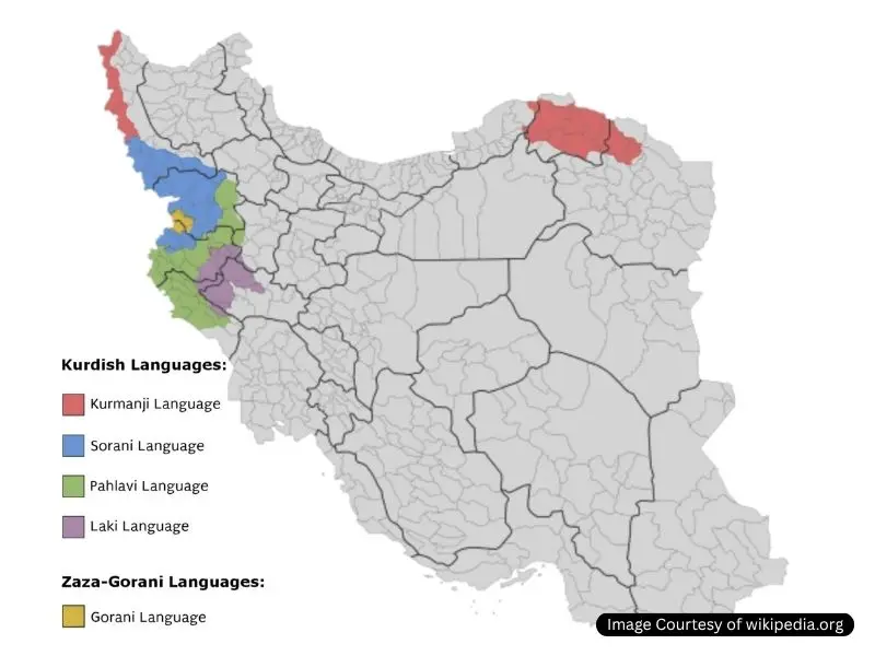 اقوام ایرانی؛ زیان و پراکندگی جغرافیایی آنها نقشه گویش های کردی