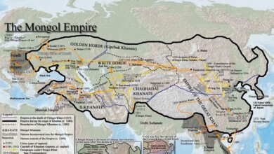 نقشه امپراتوری مغولان در تاریخ ایلخانیان (ایلخانان)