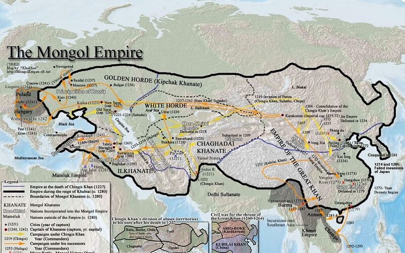 نقشه امپراتوری مغولان در تاریخ ایلخانیان (ایلخانان)