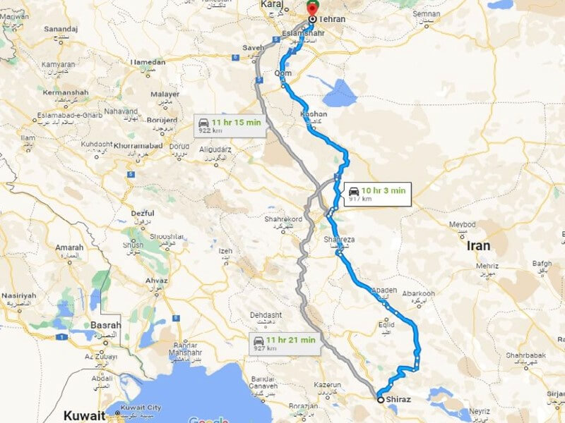 فاصله شیراز تا تهران را با ماشین شخصی طی کنید
