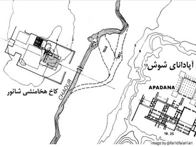 فاصله کاخ شاوور تا کاخ آپادانا در شوش