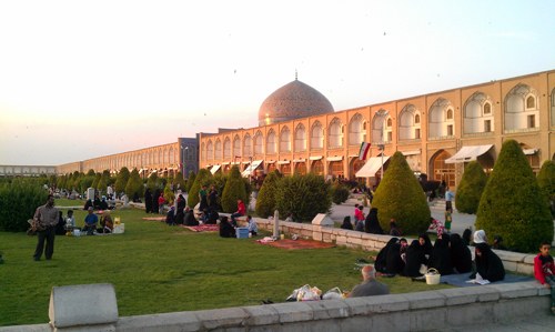 People on Picnic in Esfahan's Imam quare / Iran Tourism