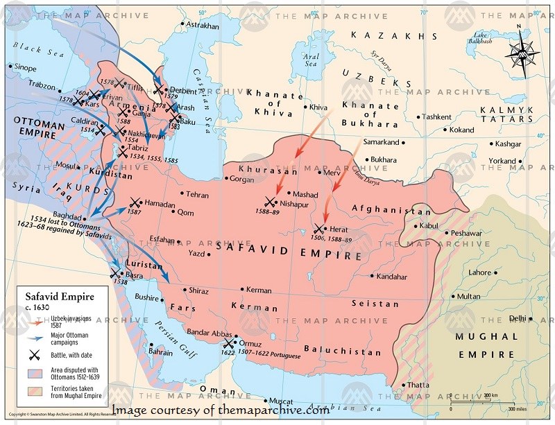 Map Showing the History of Safavids