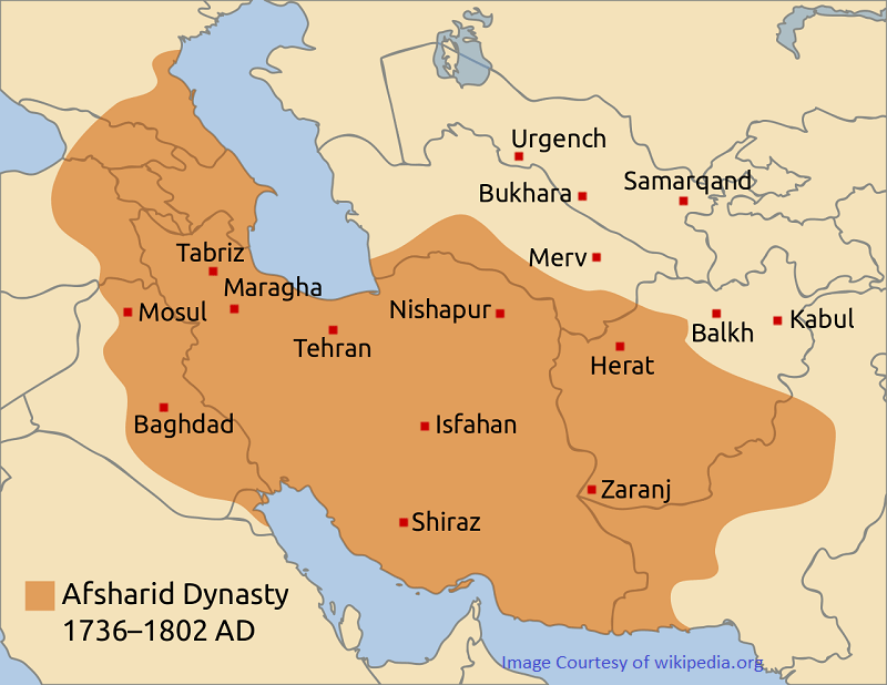 Map showing the history of Afsharids