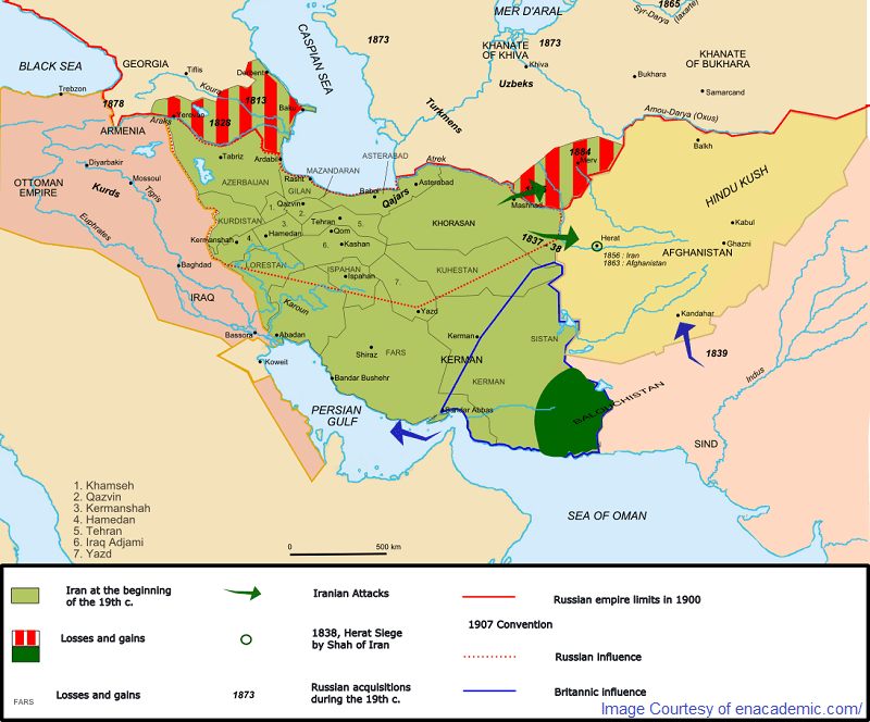 History of Qajars on a Map