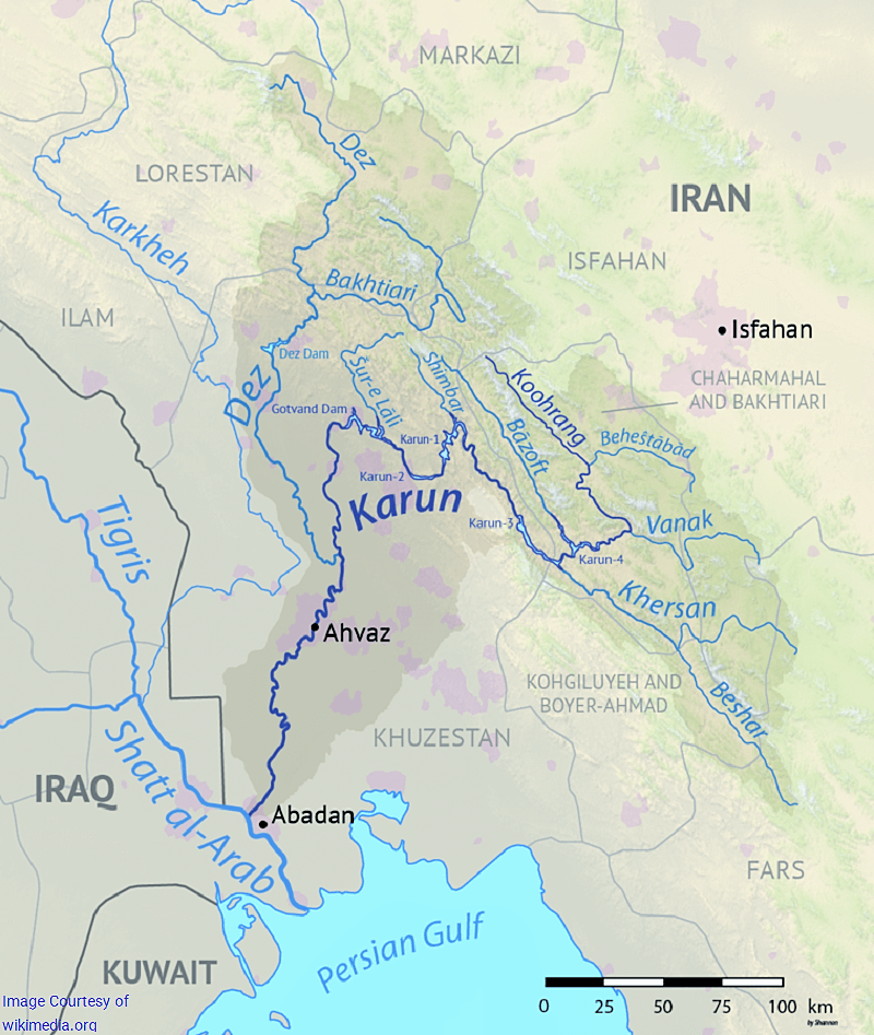 Map of Karun River