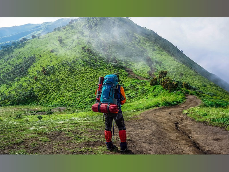 A tent can be carried on a backpack