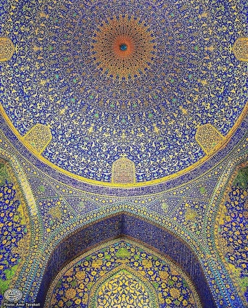 View of inside the dome of Abbasi Great Mosque in Isfahan