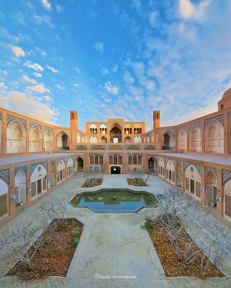 View of Agha Bozorg Madrasah courtyard from the Dome Chamber