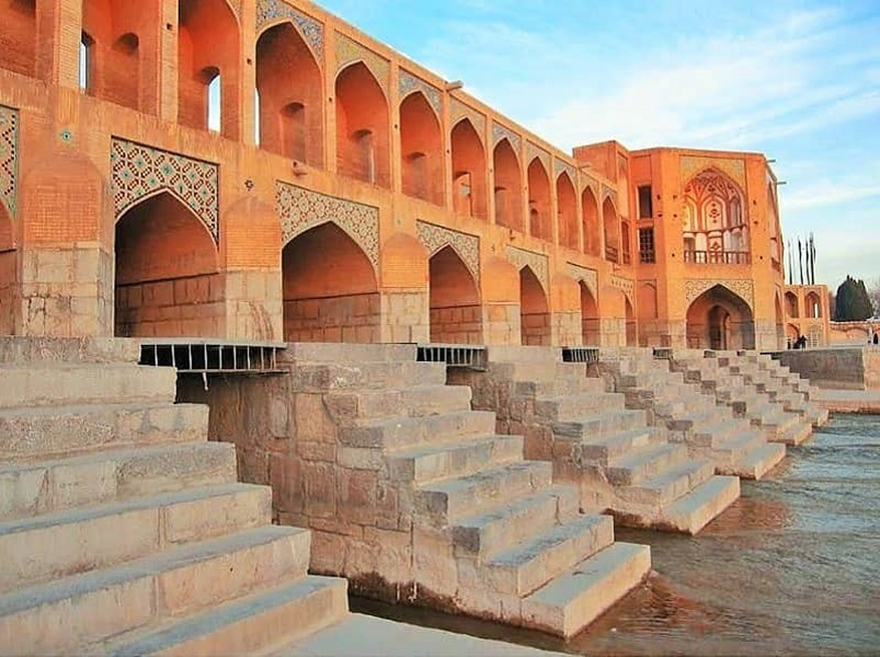 View of Hassan Abad Bridge stairs in Isfahan 