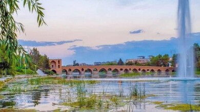Long shot of the Isfahan Shahrestan Bridge
