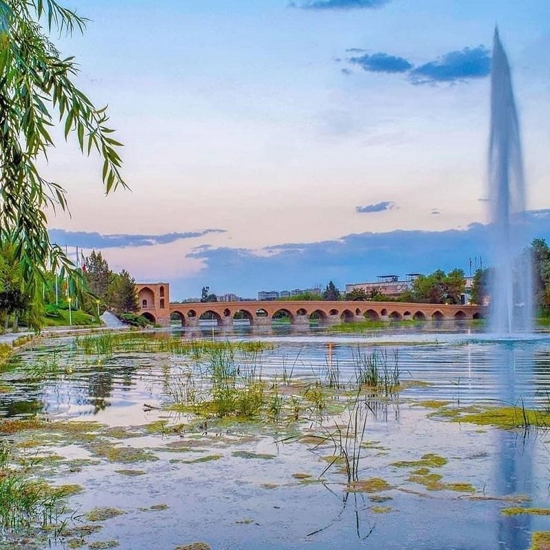 Long shot of the Isfahan Shahrestan Bridge