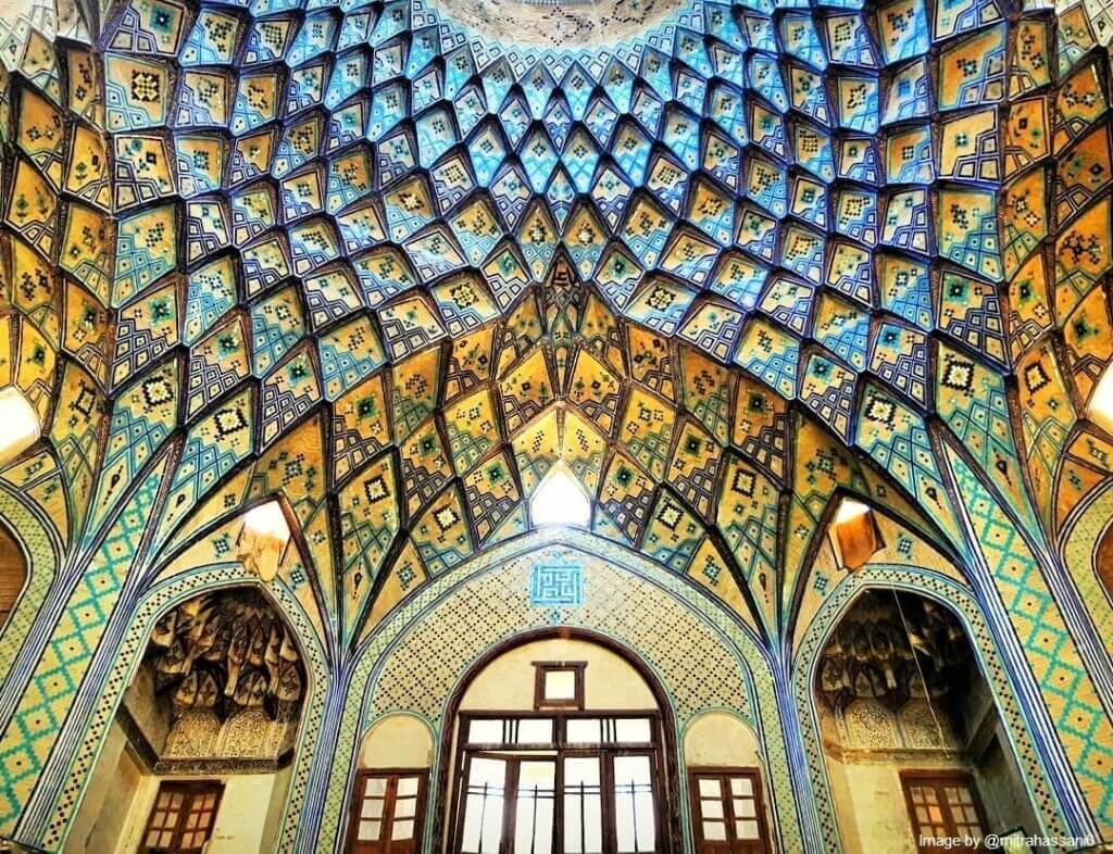 Ceiling decorations of Aminoddole Caravanserai of Kashan