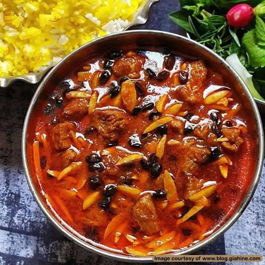 Khoresh Khelal or sliced almond stew