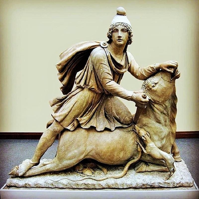Iranian myths: sculpture of Mitra as described in Roman Myths