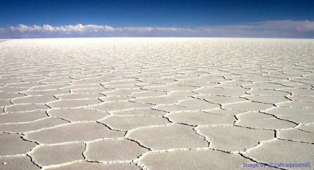 view of salt crystals in Maranjab desert Namak lake
