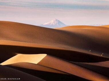 View of Damavand mountain from Maranjab Desert