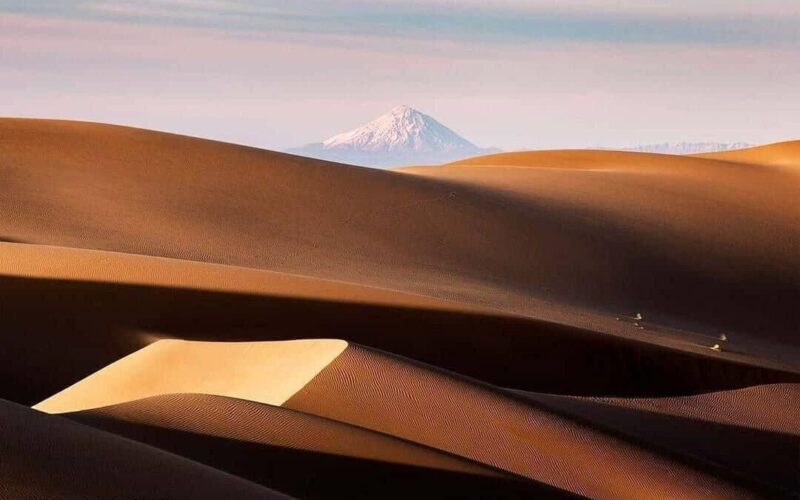 View of Damavand mountain from Maranjab Desert