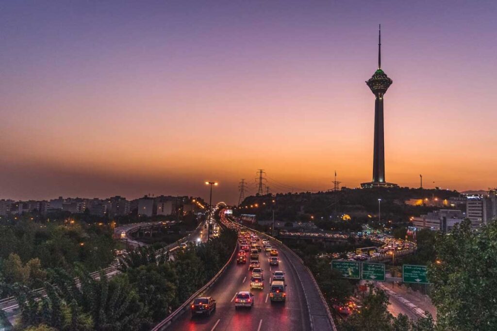 Stunning view of a beautiful sunset over the skyline of Tehran
