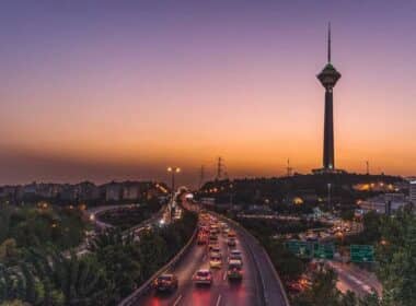 Stunning view of a beautiful sunset over the skyline of Tehran