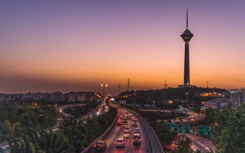 Stunning view of a beautiful sunset over the skyline of Tehran