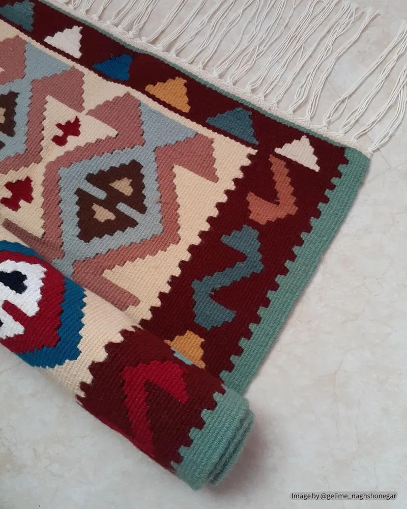 a traditional Iranian kilim with colorful designs