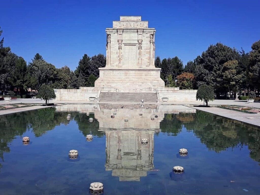 The pool and building of Abul-Qasem Ferdowsi mausoleum in Tous