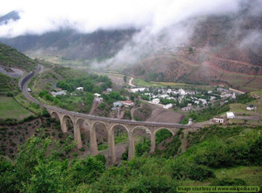 aerial view of Veresk Bridge in Northern Iran Railway